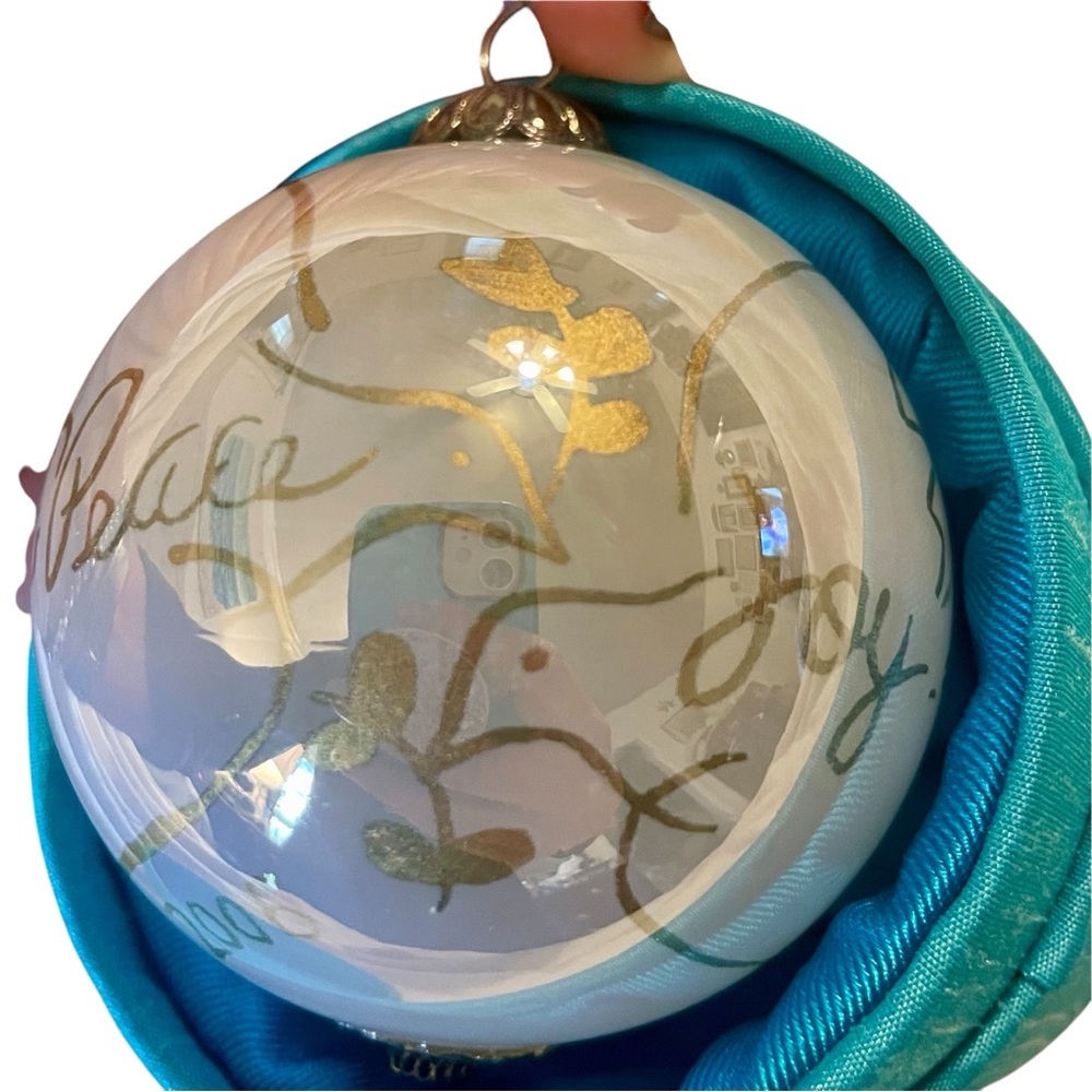 Li Bien hand painted 2006 Christmas ornament gold on white in special box - EUC!